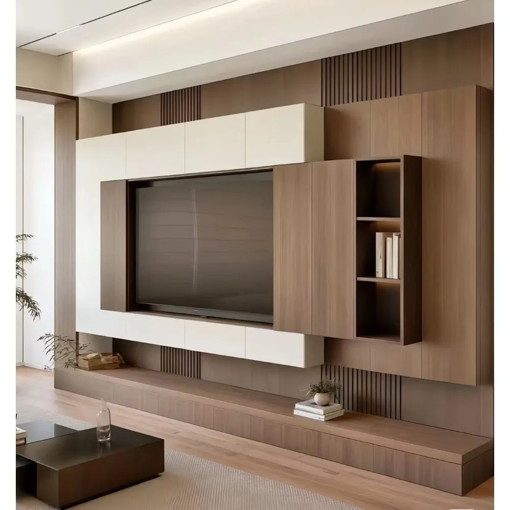 Office Furniture Custom - خزانة تلفزيون خشبية عصرية مخصصة منخفضة