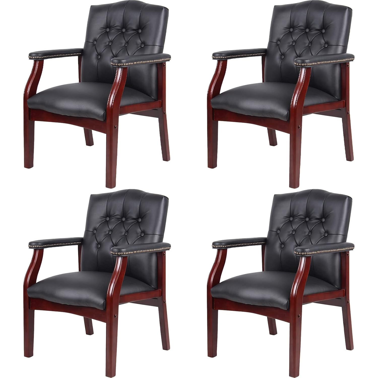 Office Furniture Custom - مجموعة من 4 كراسي مكتب جلدية