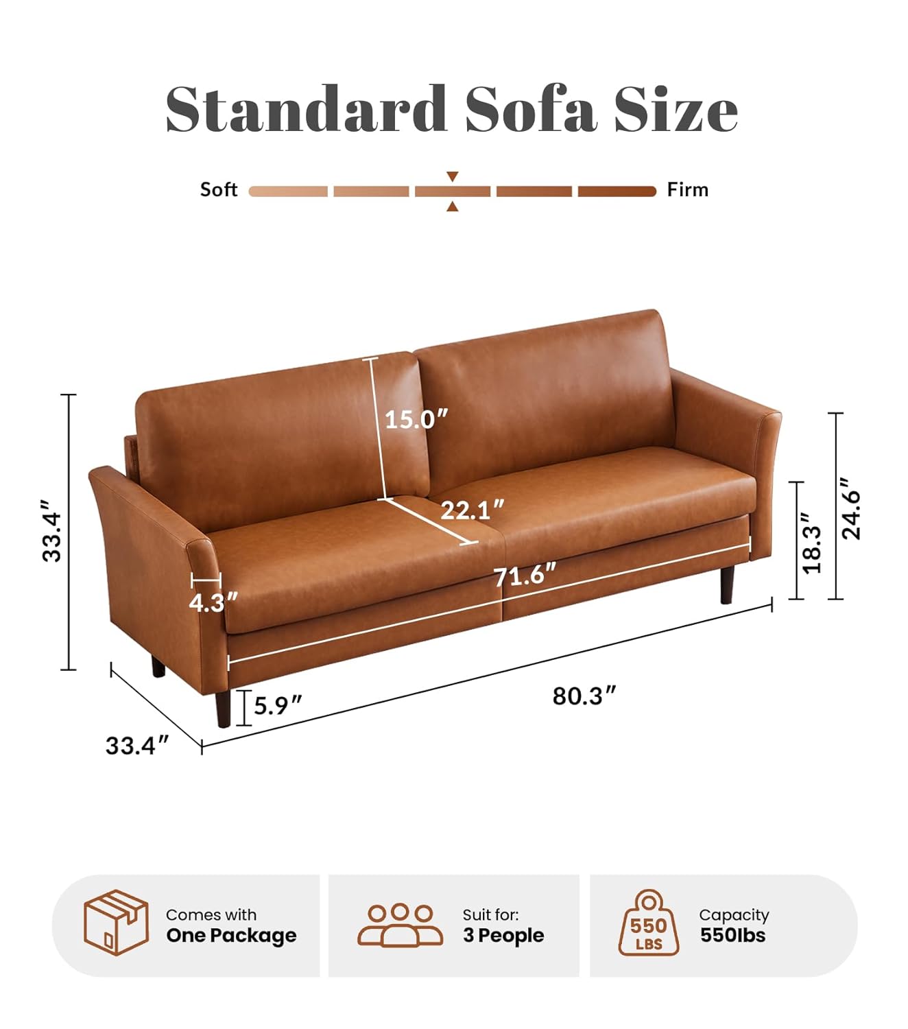أريكة جلد صناعي بطول 80 بوصة،  - مراجعة Office Furniture Custom وسعره