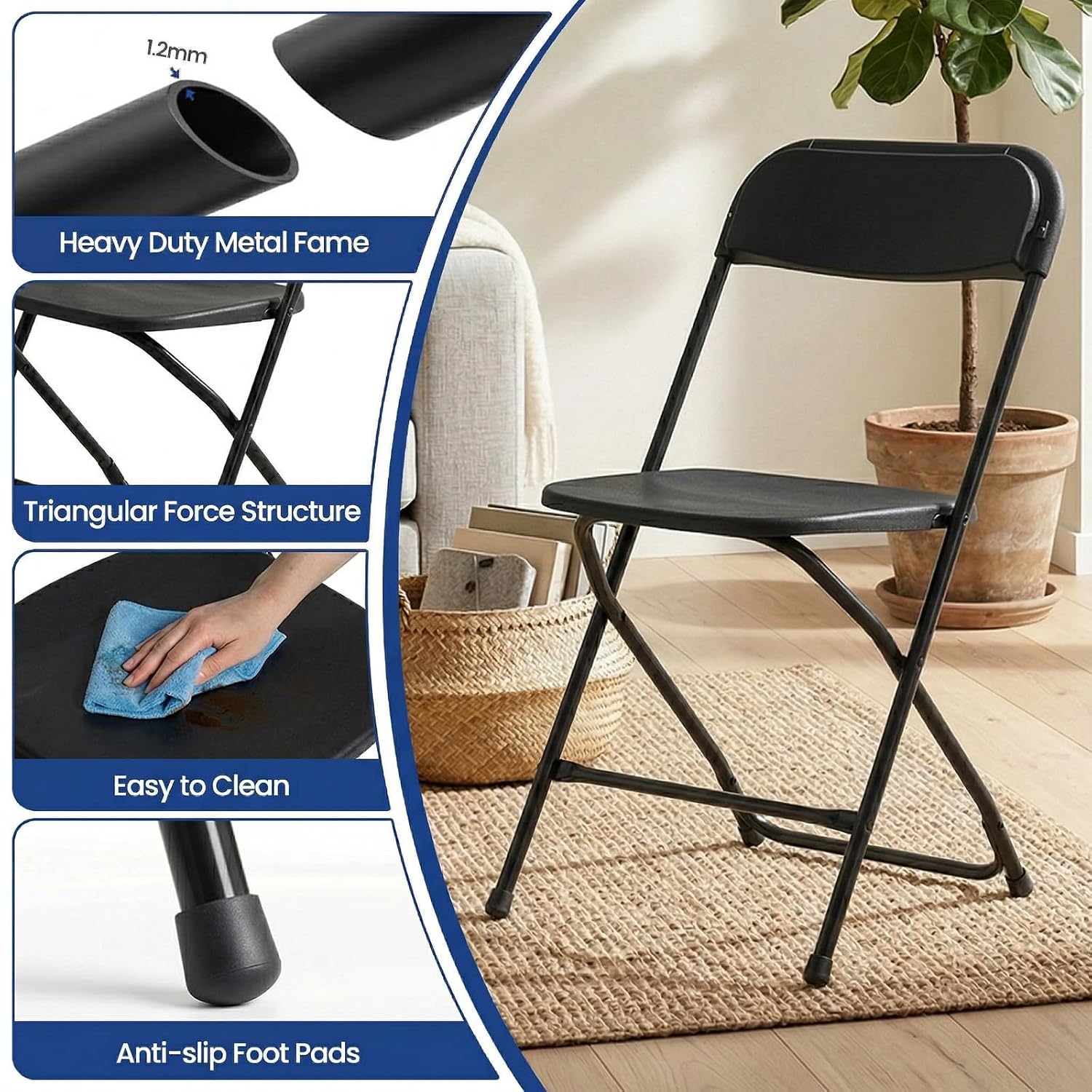 كرسي قابل للطي أسود بإطار معدن - مراجعة Office Furniture Custom وسعره